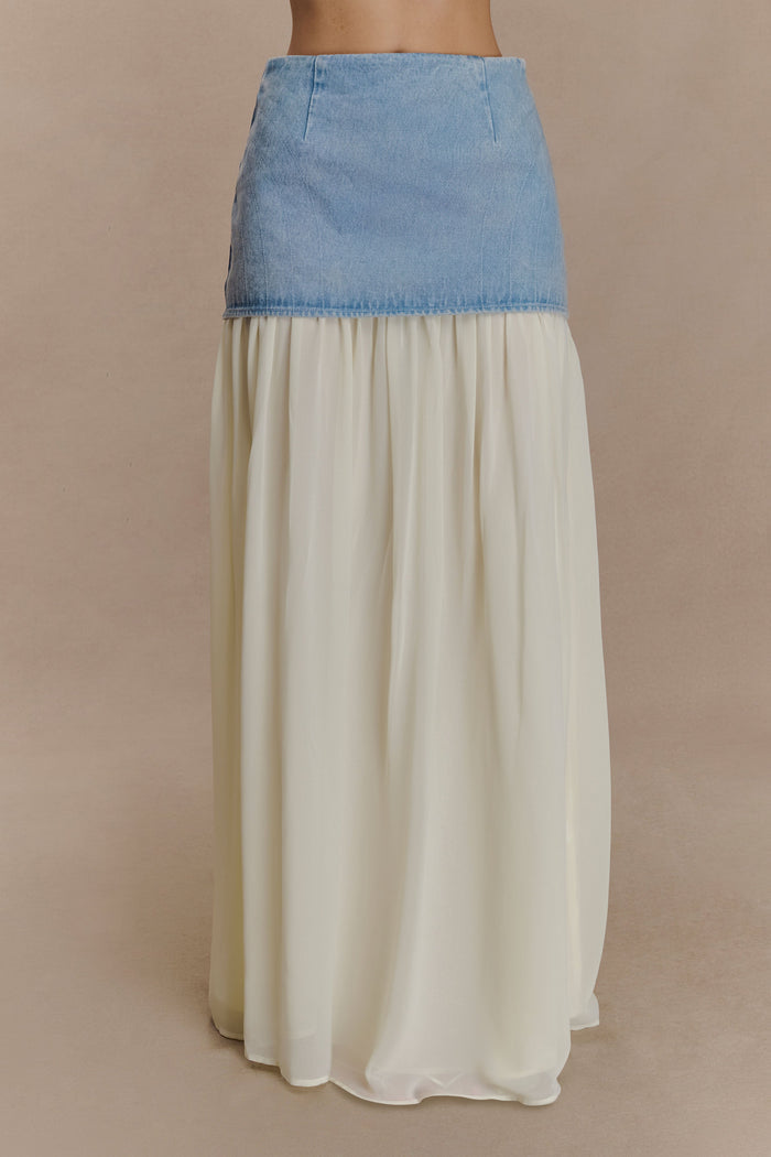 Tully Chiffon Denim Maxi Skirt - 80'S Blue