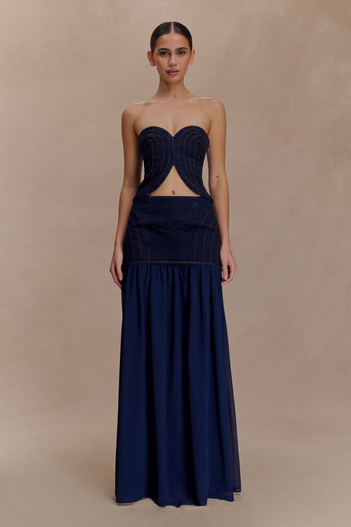 Tully Chiffon Denim Maxi Skirt - Indigo Blue