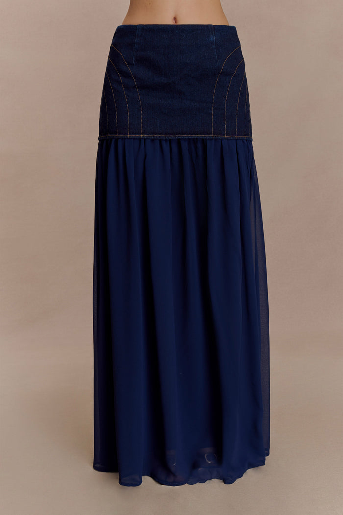 Tully Chiffon Denim Maxi Skirt - Indigo Blue