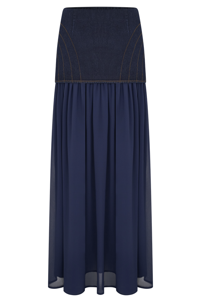 Tully Chiffon Denim Maxi Skirt - Indigo Blue