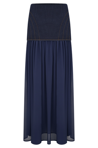 Tully Chiffon Denim Maxi Skirt - Indigo Blue