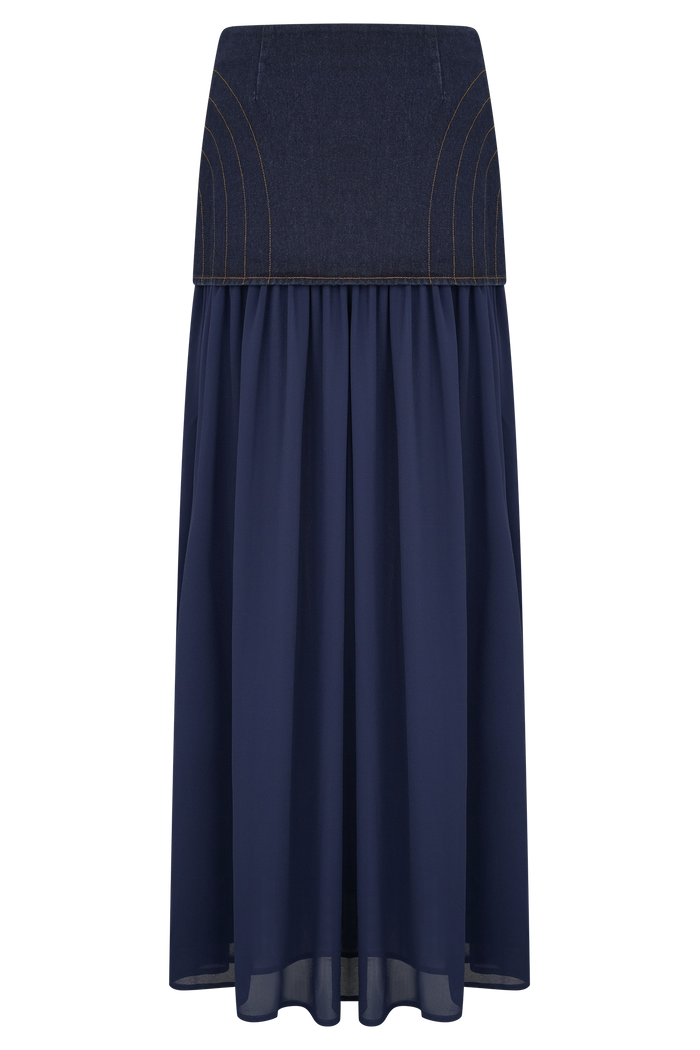Tully Chiffon Denim Maxi Skirt - Indigo Blue