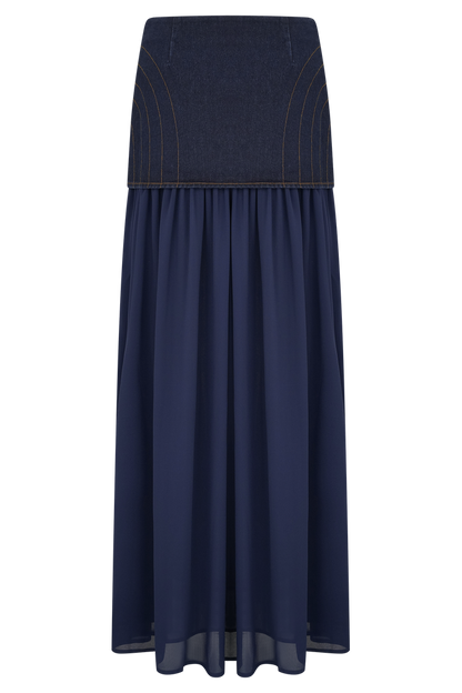 Tully Chiffon Denim Maxi Skirt - Indigo Blue