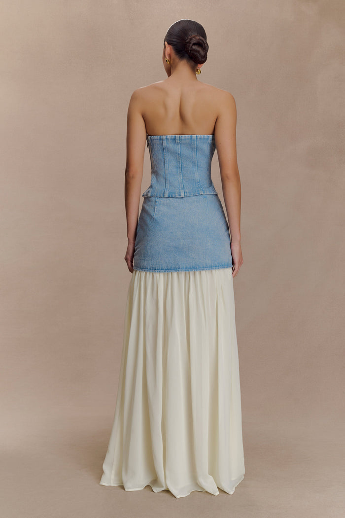 Tully Strapless Topstitch Denim Top - 80'S Blue