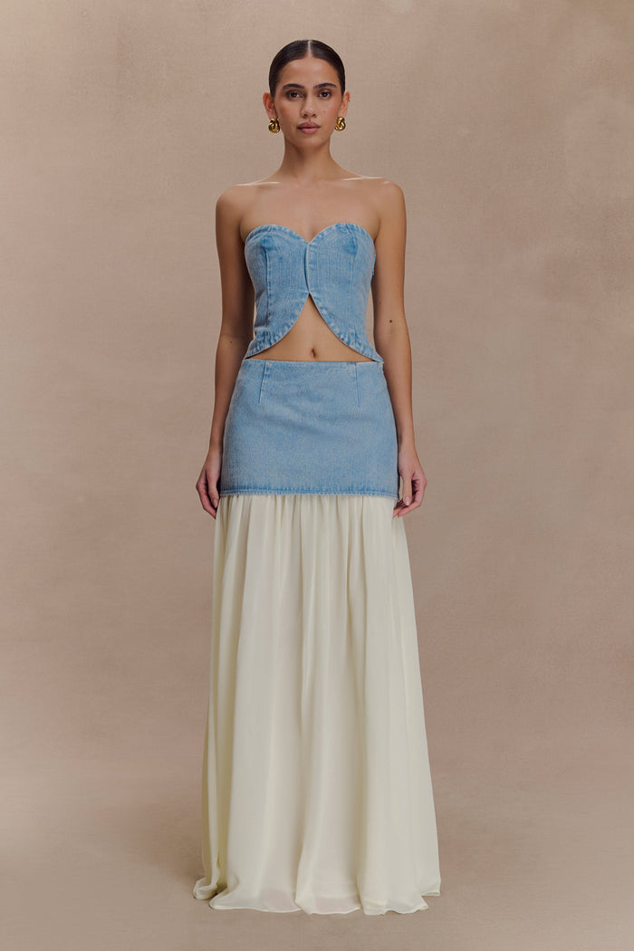 Tully Strapless Topstitch Denim Top - 80'S Blue
