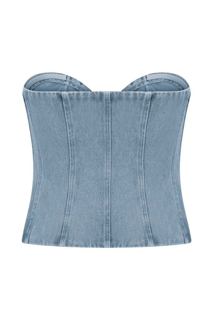 Tully Strapless Topstitch Denim Top - 80'S Blue