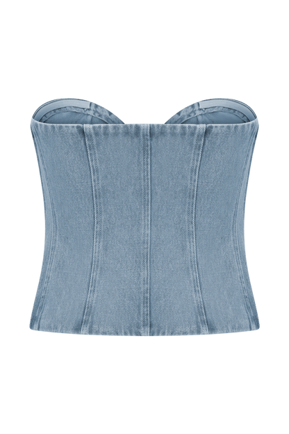Tully Strapless Topstitch Denim Top - 80'S Blue