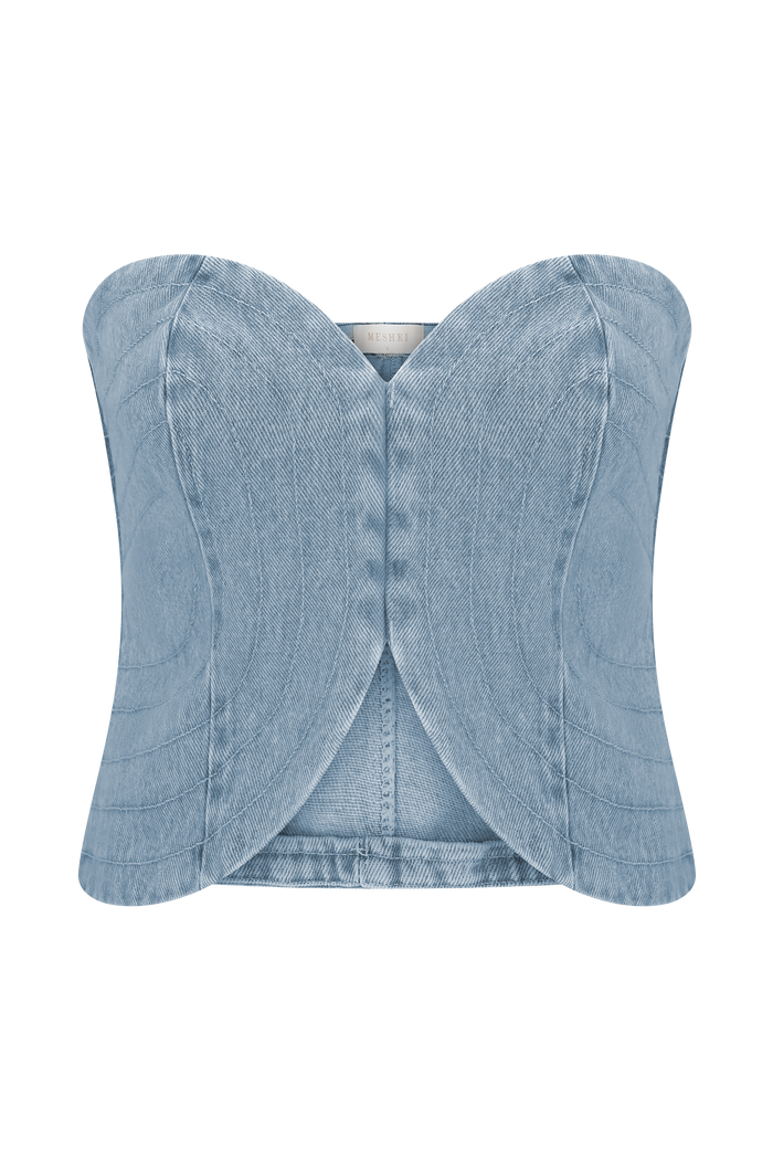 Tully Strapless Topstitch Denim Top - 80'S Blue