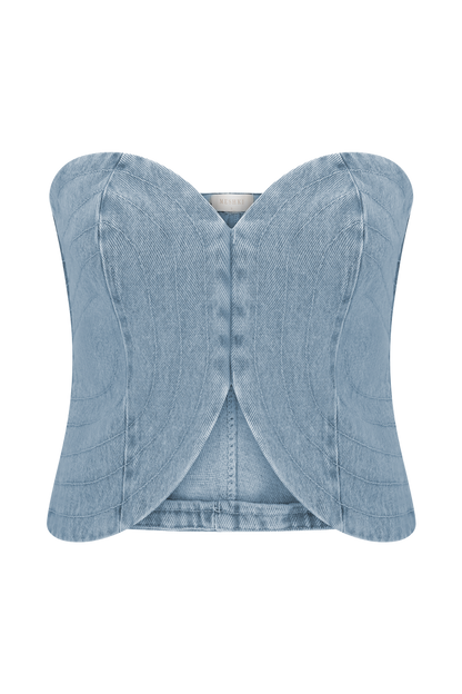 Tully Strapless Topstitch Denim Top - 80'S Blue