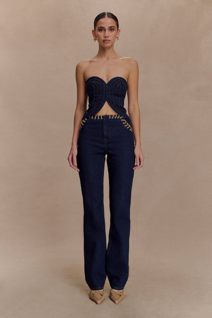 Tully Strapless Topstitch Denim Top - Indigo Blue
