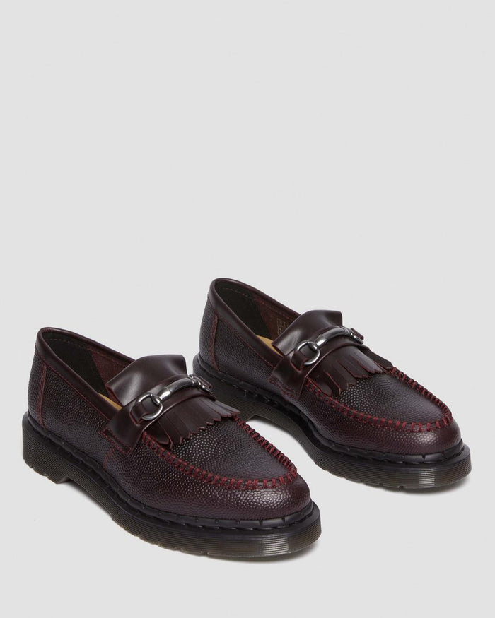 Unisex Adrian Snaffle Pebble Grain Leather Kiltie Loafers Oxblood