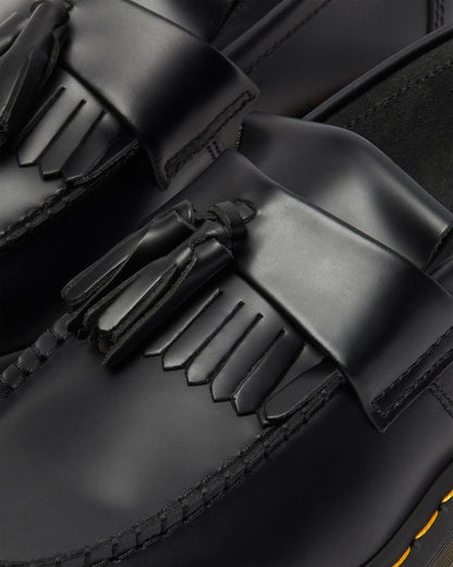Unisex Adrian Yellow Stitch Leather Tassel Loafers Black