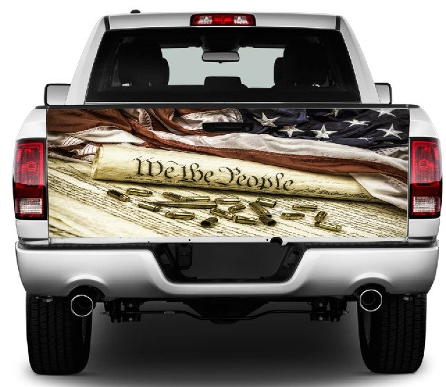 We The People Bullets Flag Tailgate Wrap Vinyl Graphic Decal Sticker
