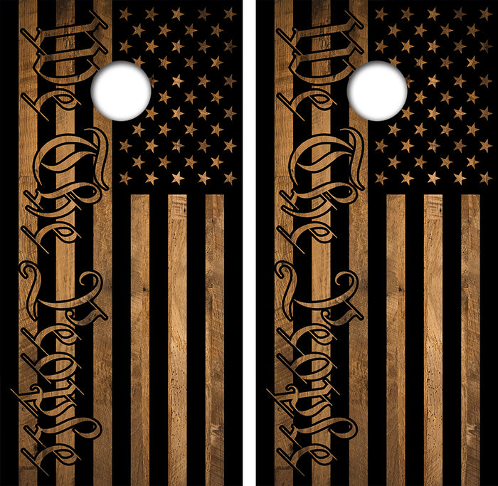 We The People Rustic American Flag Cornhole Design