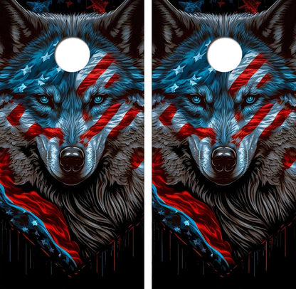Wolf American Flag Cornhole Design