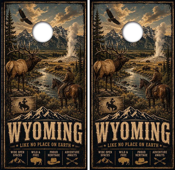 Wyoming Like No Place on Earth Cornhole Design