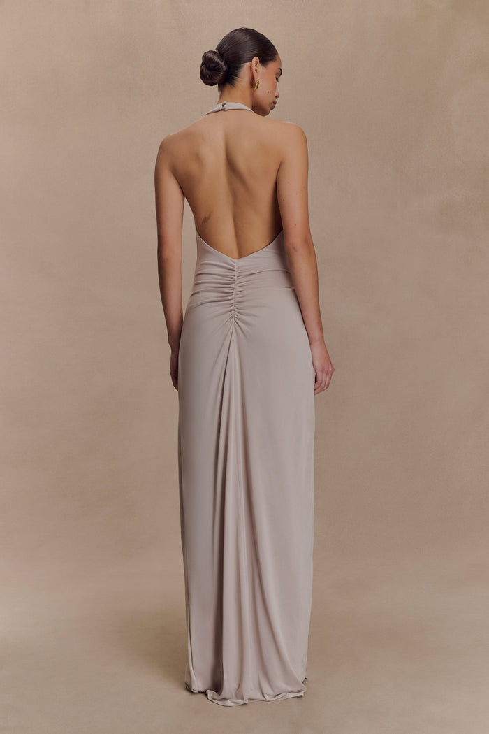 Yelena Ruched Halter Maxi Dress - Taupe
