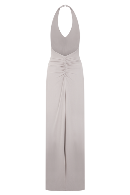 Yelena Ruched Halter Maxi Dress - Taupe