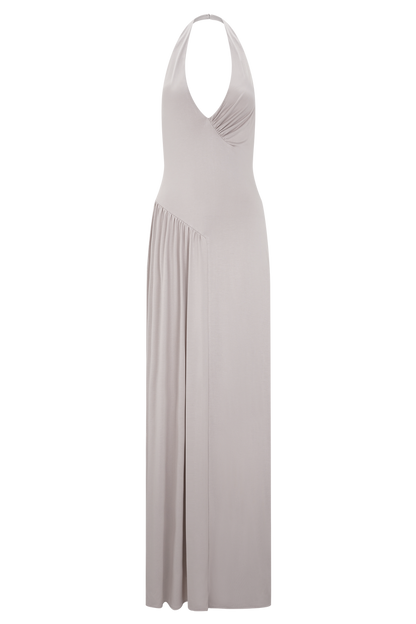 Yelena Ruched Halter Maxi Dress - Taupe