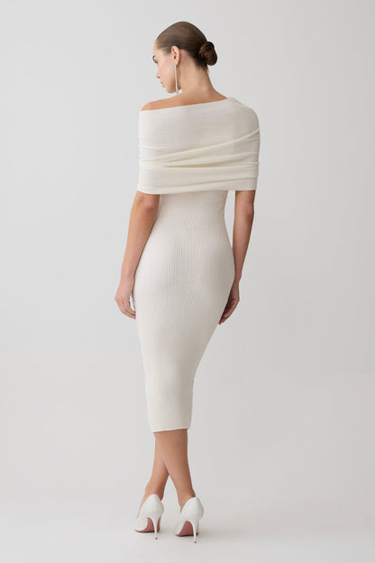 Zandie Cashmere Blend Knit Midi Dress - Ivory
