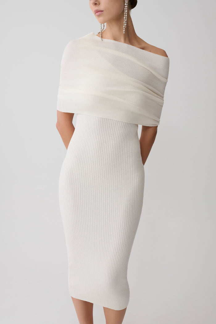 Zandie Cashmere Blend Knit Midi Dress - Ivory